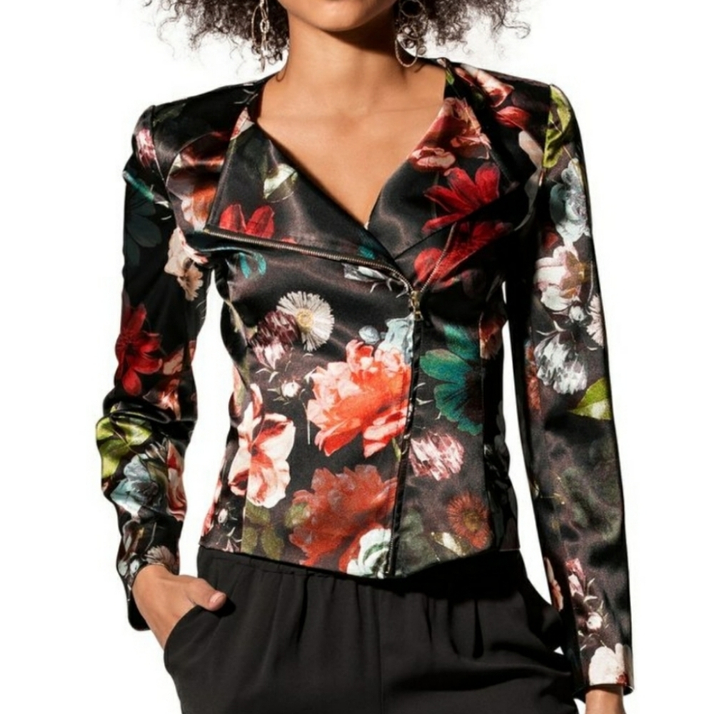 Boston Proper satin floral print jacket